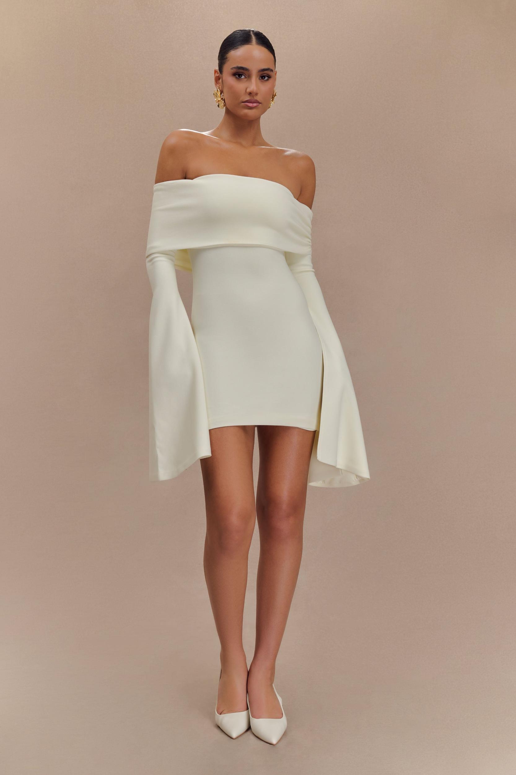 Dominique Off Shoulder Long Sleeve Mini Dress - Ivory Product Image