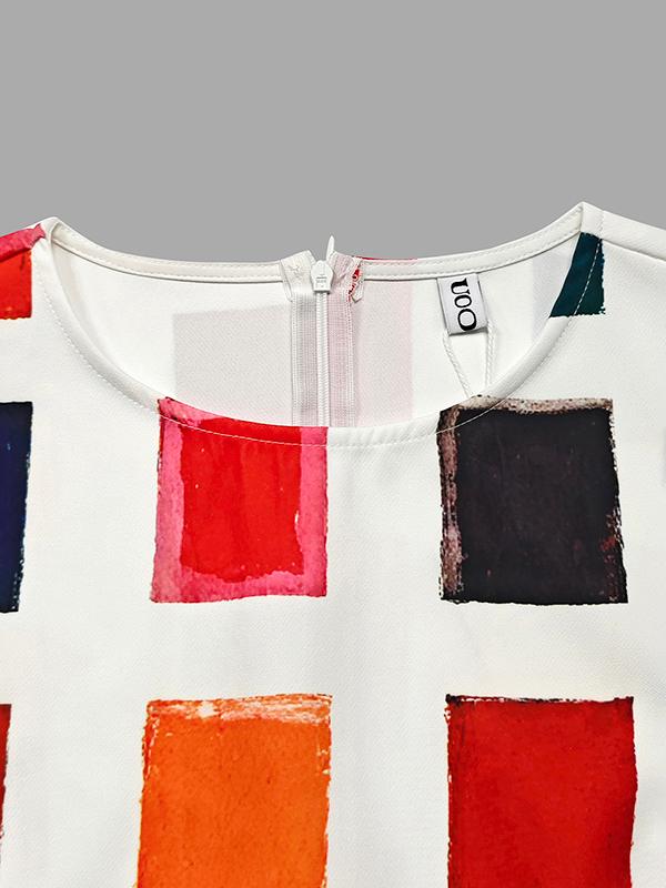 A-Line Loose Contrast Color Pockets Split-Side Round-Neck Midi Dresses Product Image