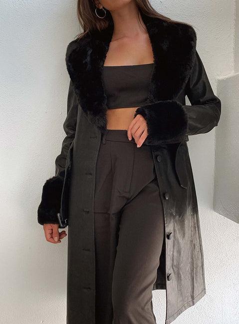 Brooklyn Faux Leather Long Coat Black Product Image