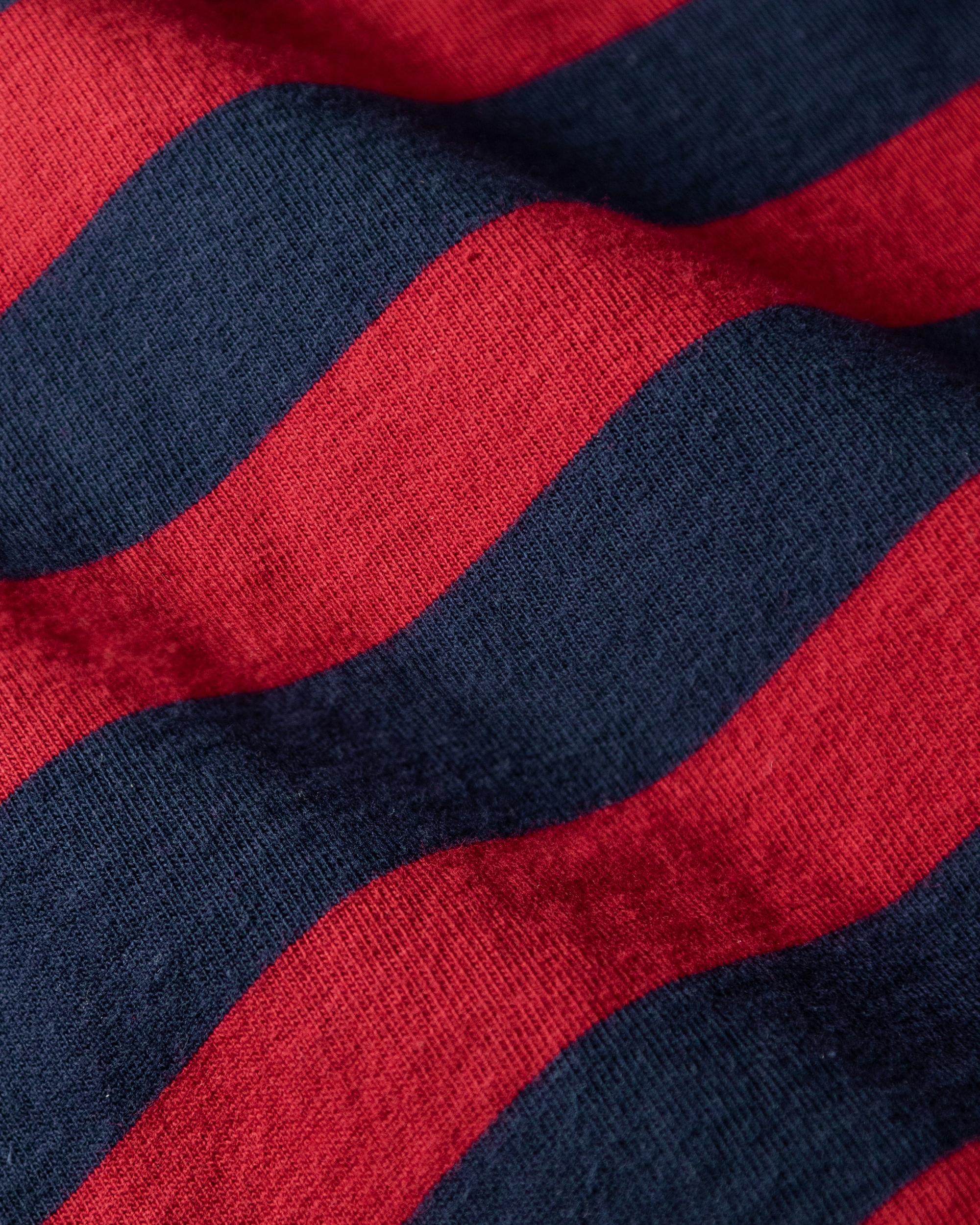 Long Sleeve Indigo Polo in Navy/Burgundy Wide Stripe Product Image