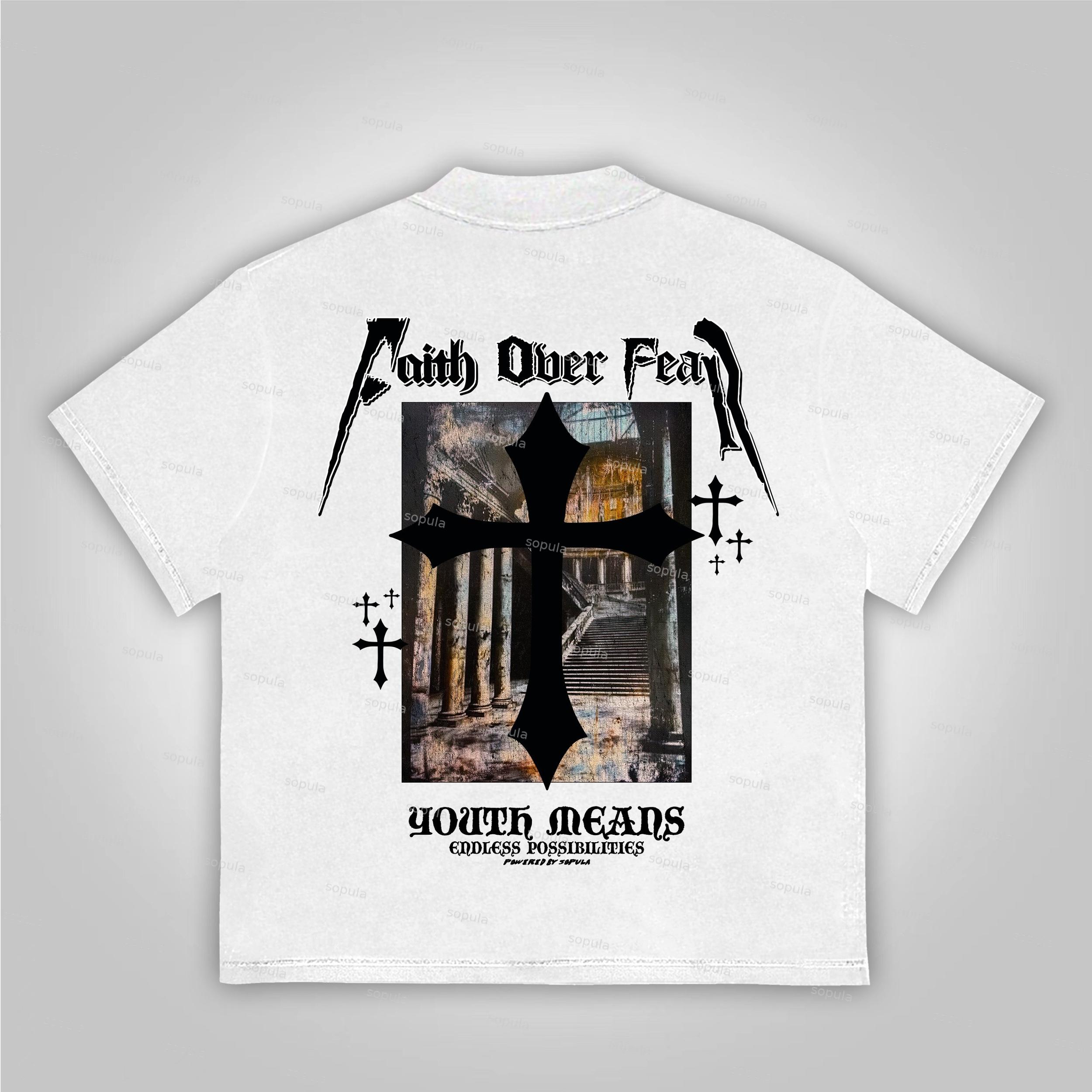 Sopula Faith Over Fear Oil Painting Print Cotton T-Shirt Product Image