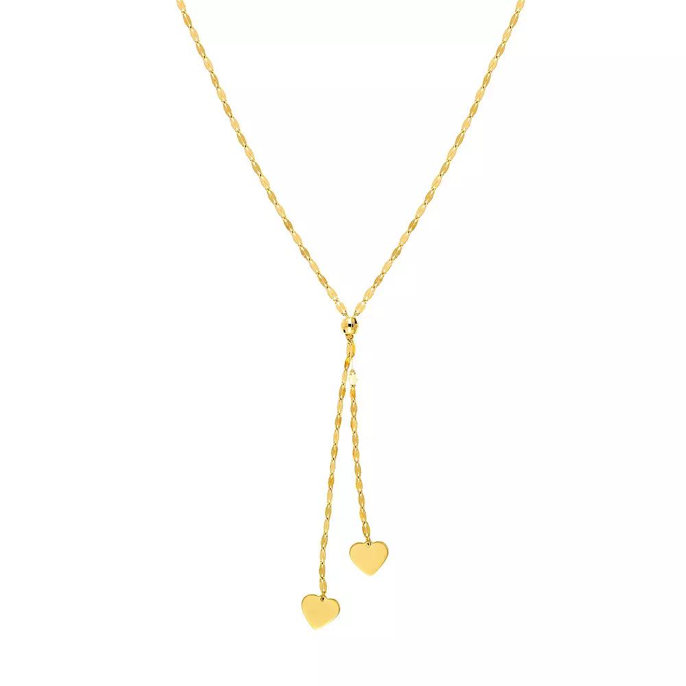 14k Gold Adjustable Double Heart Lariat Necklace, Women's, Size: 18" Product Image