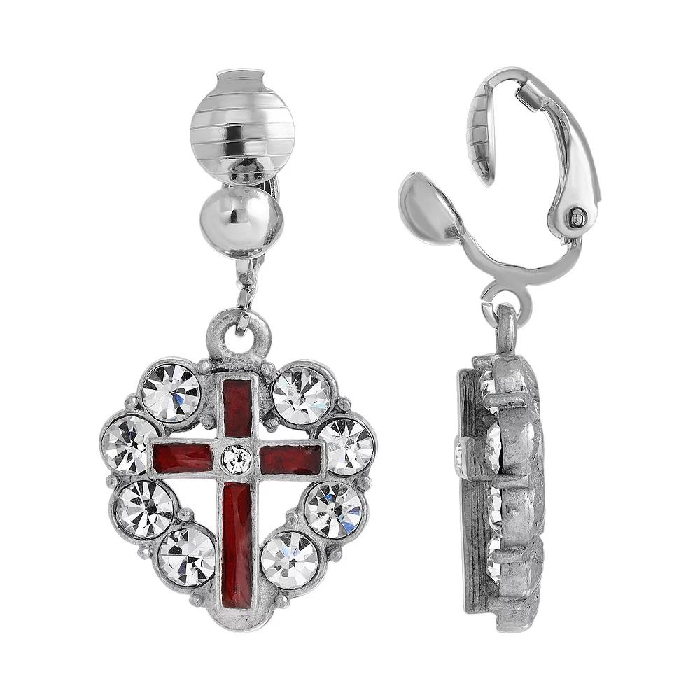 Symbols of Faith Enamel Cross Crystal Heart Earrings, Womens, Red Product Image