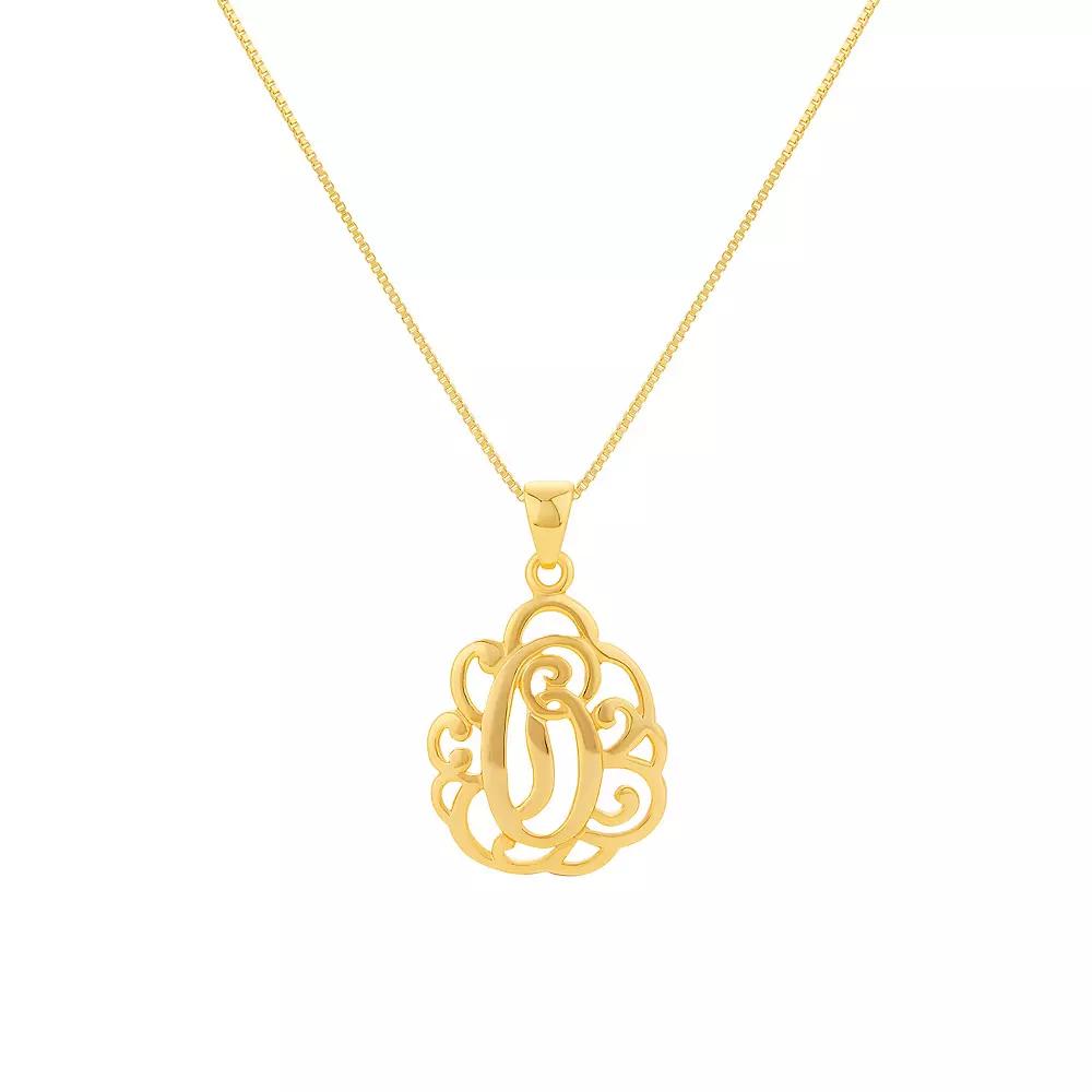 PRIMROSE Sterling Silver Monogram Initial Pendant Necklace, Women's, Size: 18", Gold Tone T Product Image
