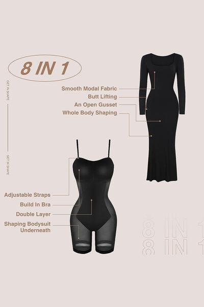 Basic Bae Built-In Shapewear Square Neck Long Sleeve Maxi Dress Product Image