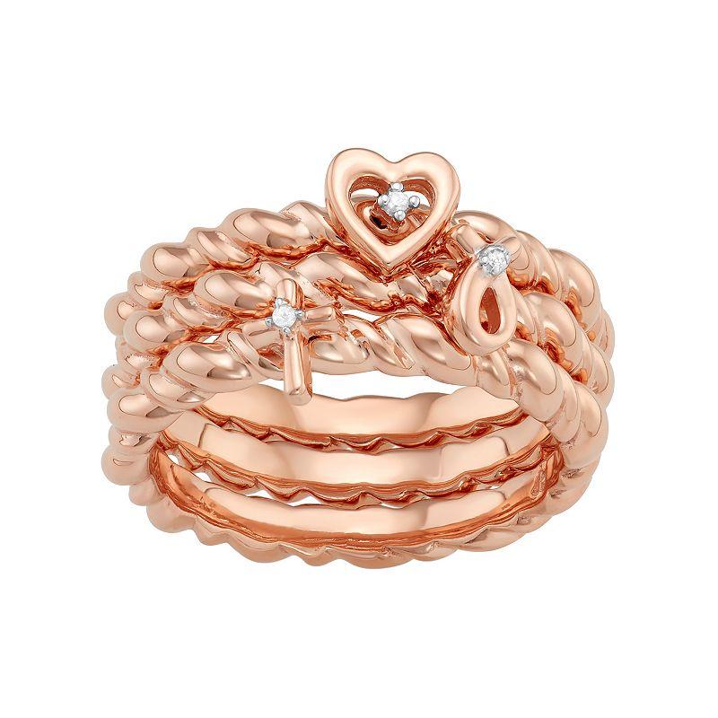 Jewelexcess Sterling Silver Diamond Accent Heart, Cross & Ribbon Stack Ring Set, Women's, Size: 6, Rose Gold Tone Product Image