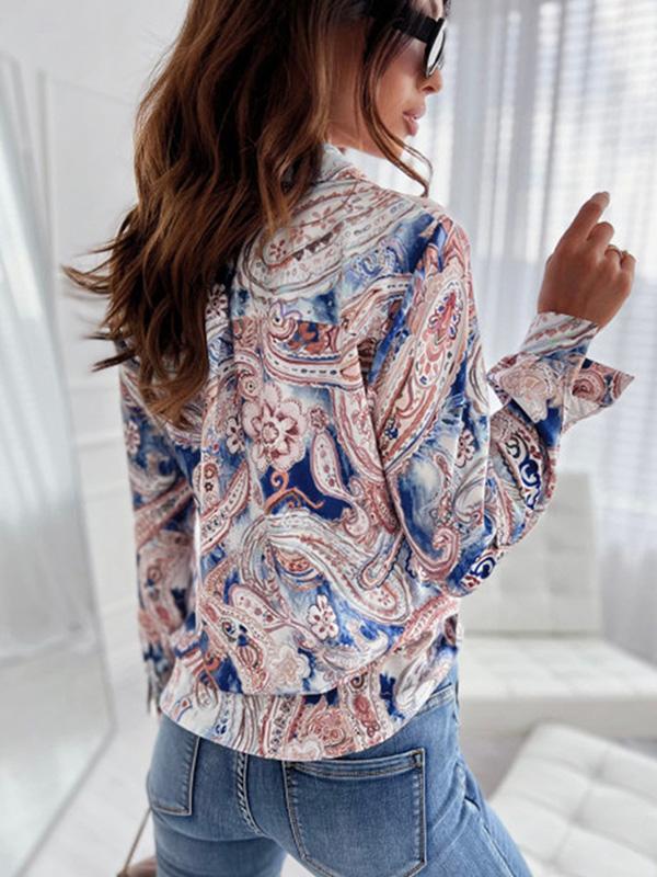 Trendy Long Sleeves Loose Printed Lapel Collar Blouses&Shirts Tops Product Image