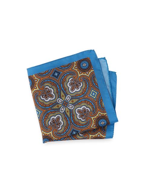 Medallion Silk Pocket Square - Blue/yellow Product Image