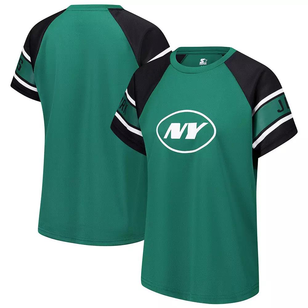 Women's Starter Green New York Jets 1st Rounder Color Block Raglan Top,  Product Image