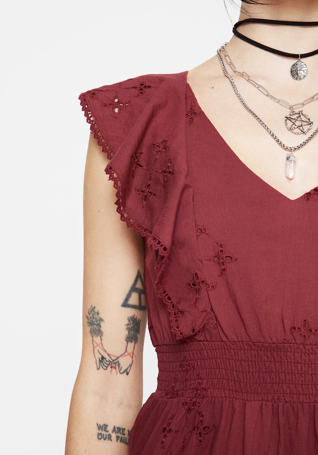 Crux Broderie Cotton V-Neck Frill Maxi Dress Product Image