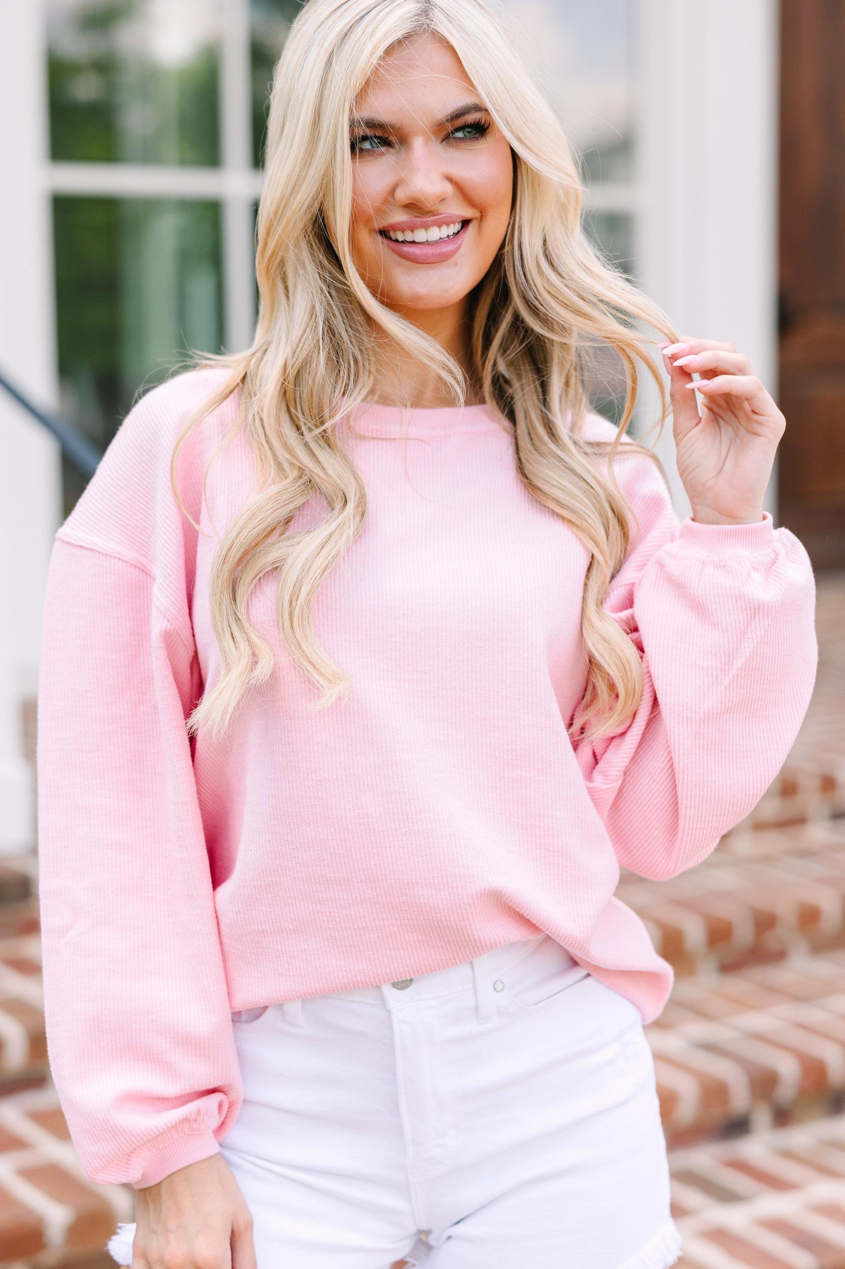 Get Together Blush Pink Corded Sweatshirt Female Product Image