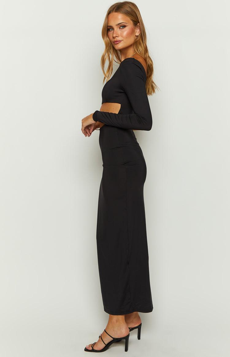 Maxine Black One Shoulder Midi Dress Product Image