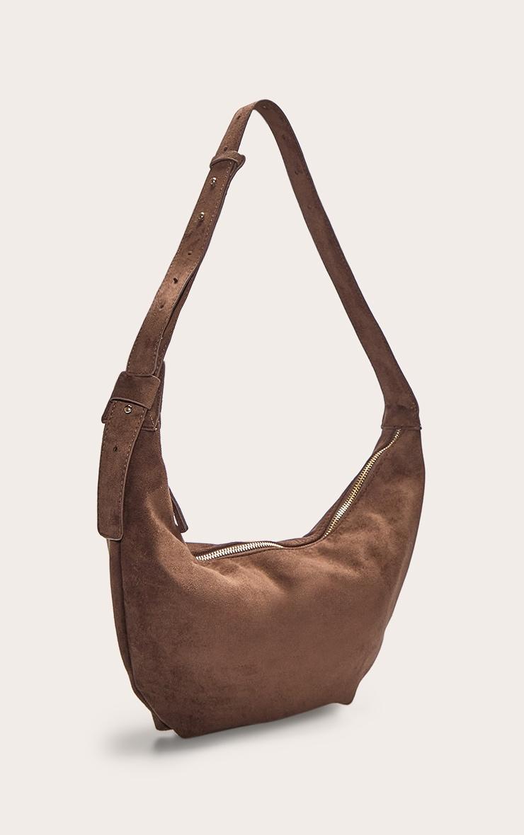 Chocolate Faux Suede Slouchy Crescent Cross Body Bag Product Image