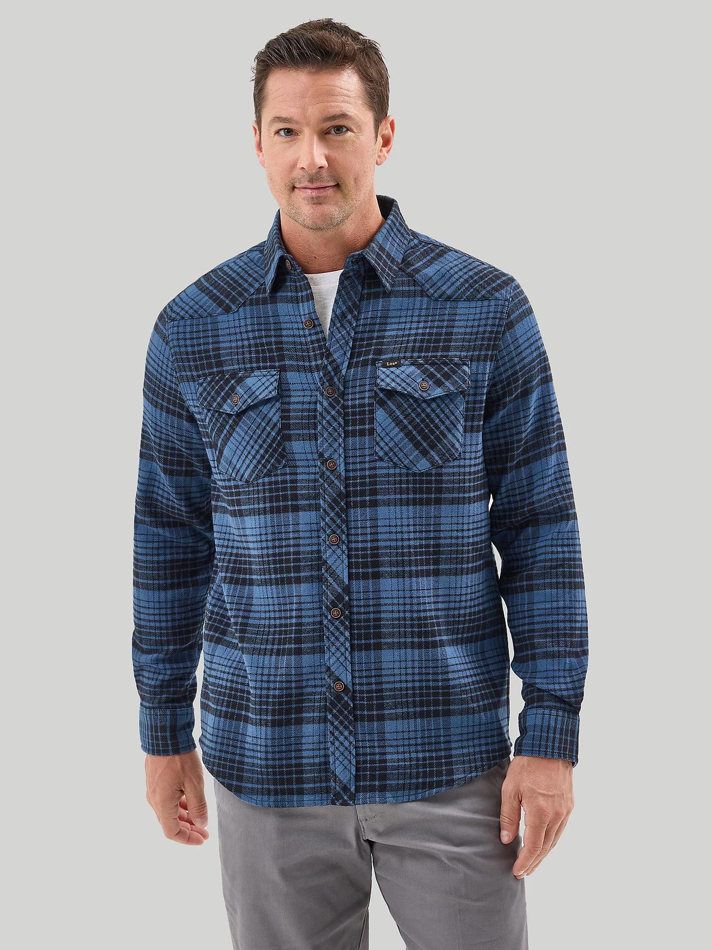 Men's Stretch Flannel Western Plaid Shirt | Men's Tops & Tees | Lee® Product Image