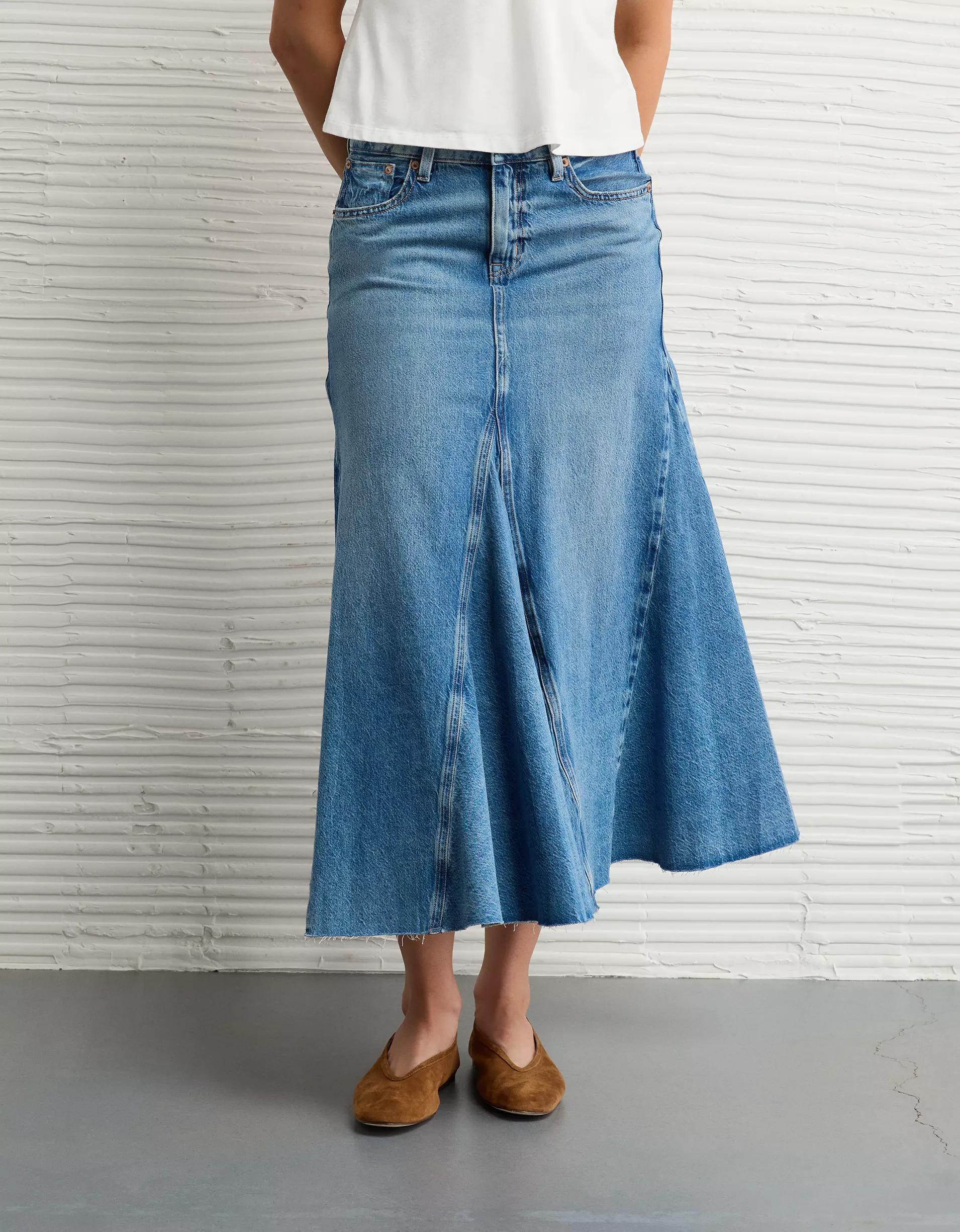 AE Low-Rise Pieced Denim Maxi Skirt Product Image