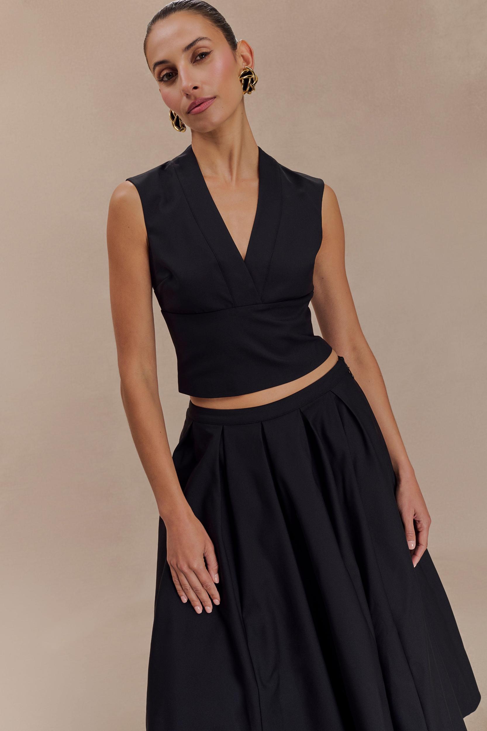Jemima Sleeveless Cross Over Top - Black Product Image