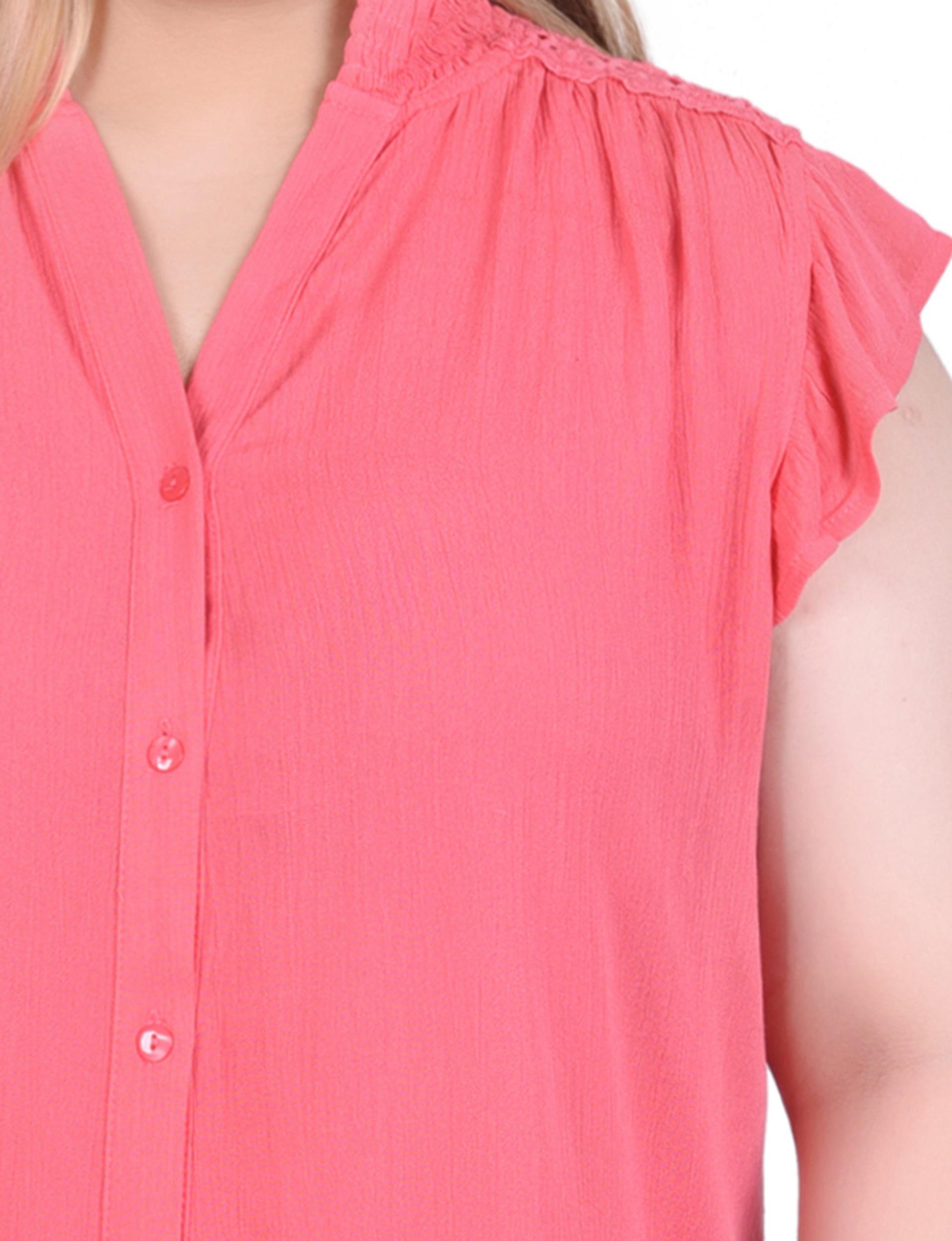 Pink Short Flutter Sleeve Crepon Blouse - Plus Size Product Image
