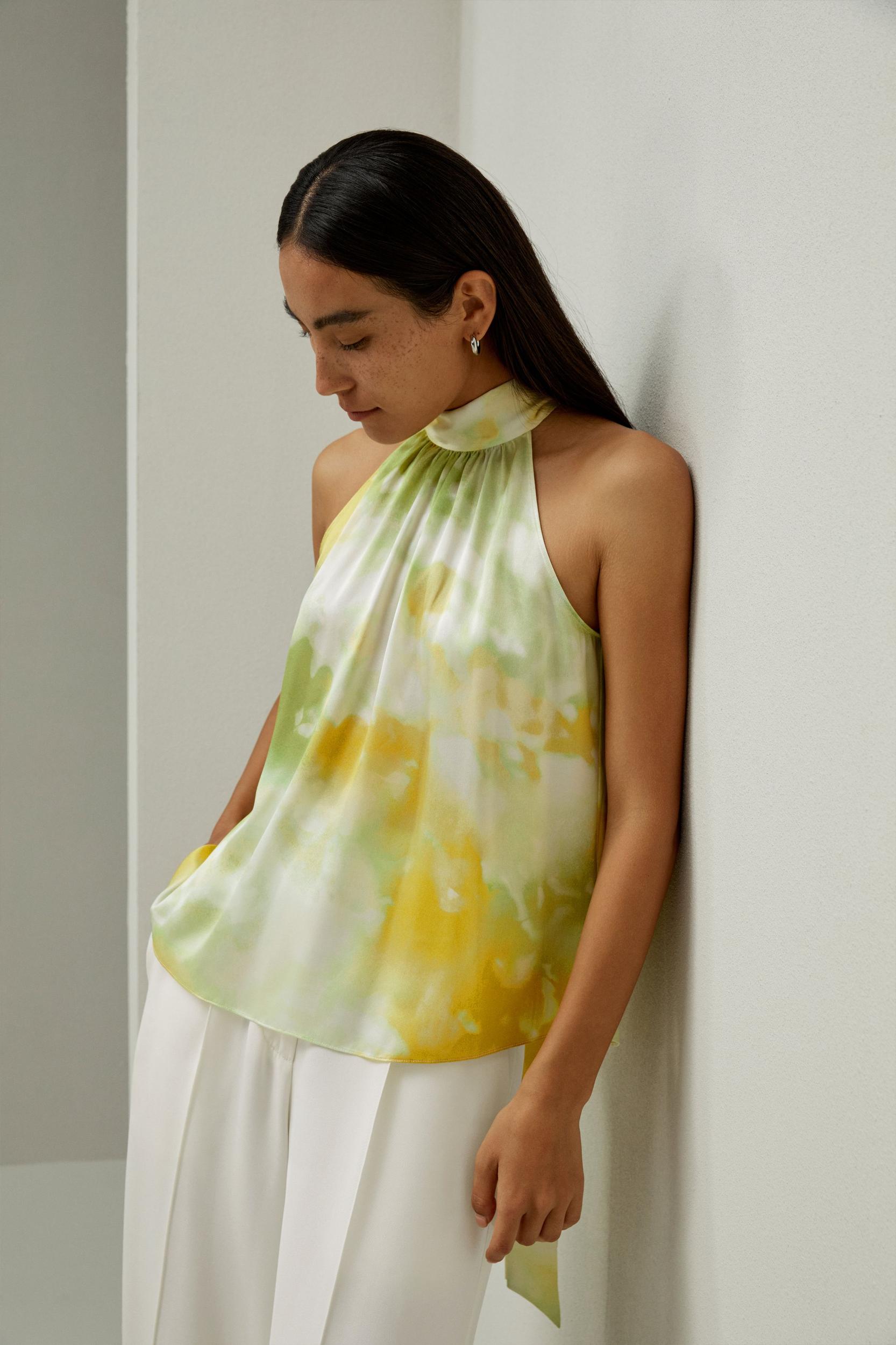 Print Silk Halter Neck Top Product Image