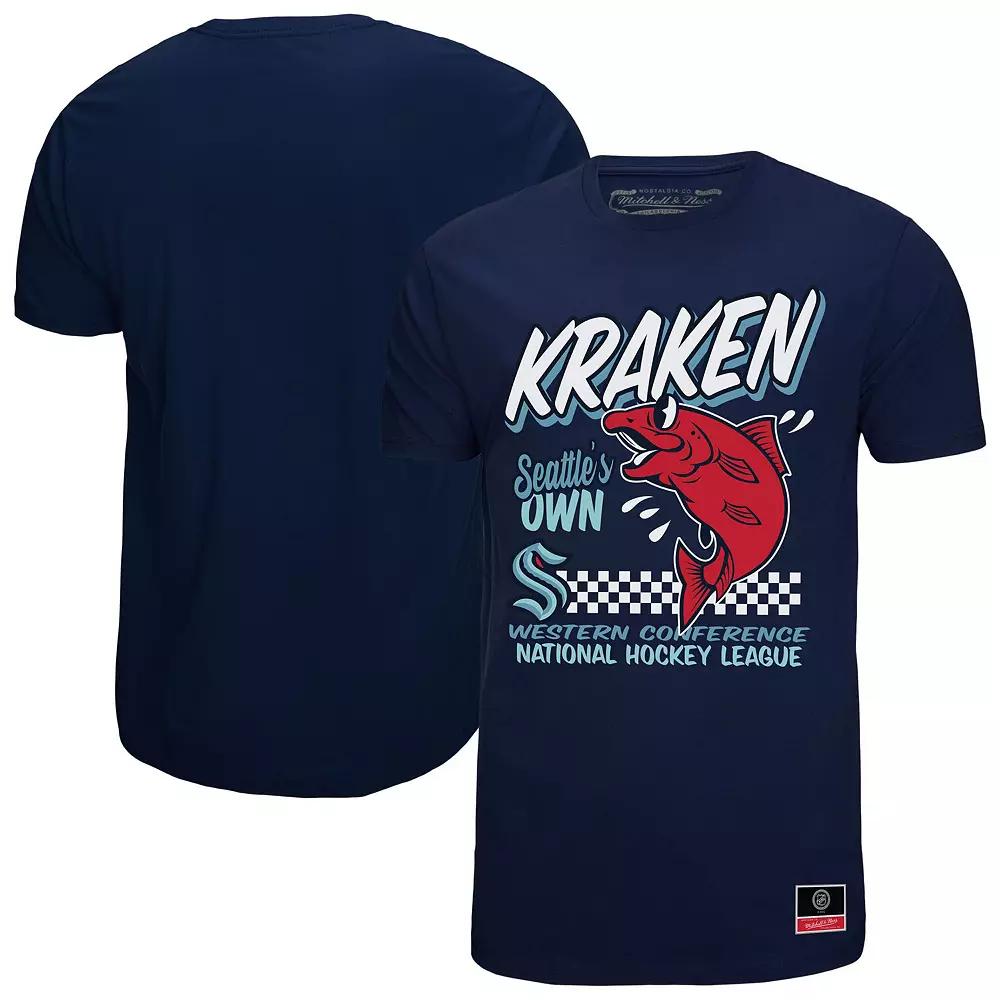 Men's Mitchell & Ness Deep Sea Blue Seattle Kraken Local Food T-Shirt, Size: Small, Krk Blue Product Image