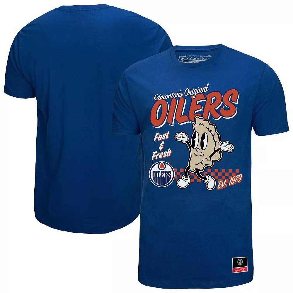 Men's Mitchell & Ness Royal Edmonton Oilers Local Food T-Shirt, Size: Large, Oil Blue Product Image