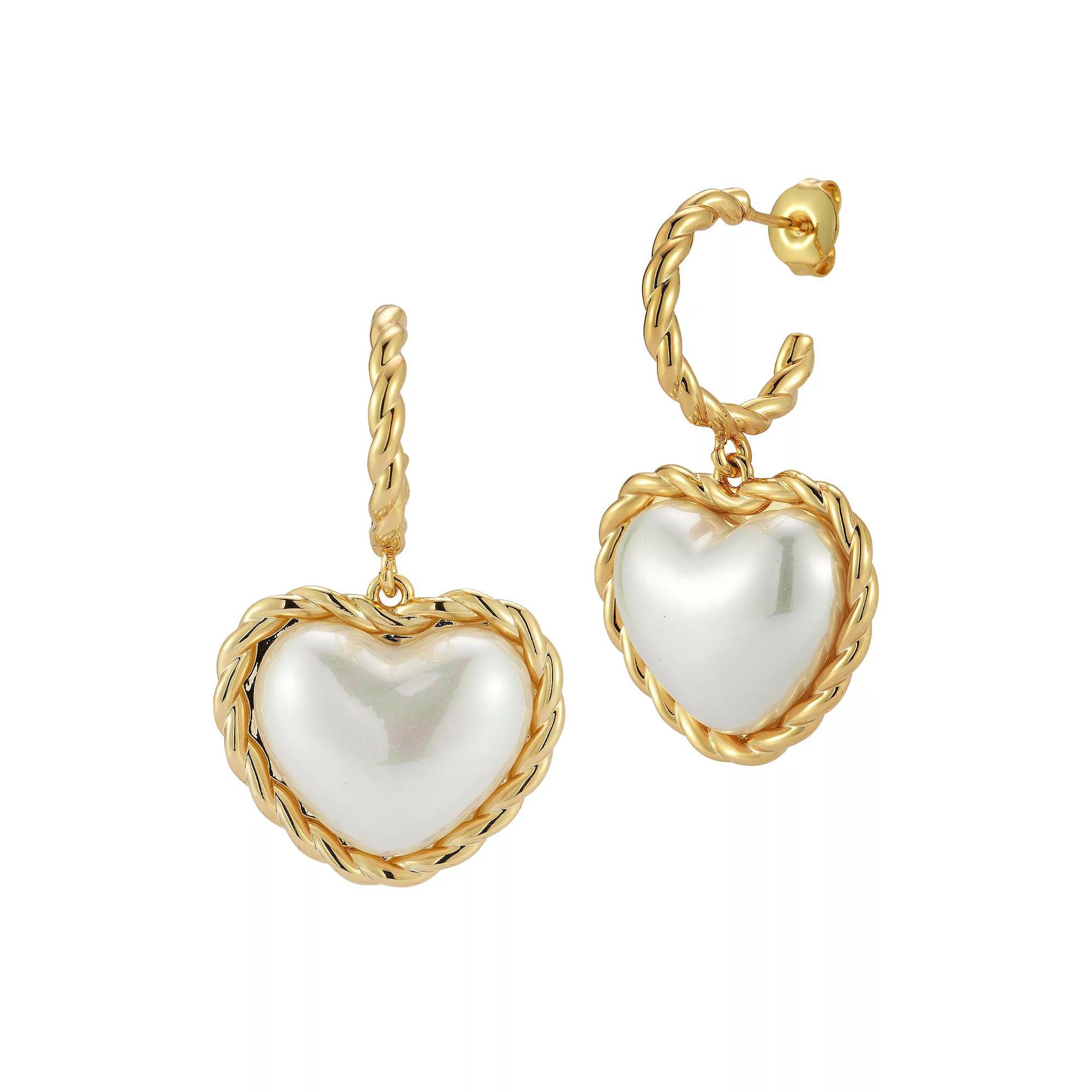 WINX 18k Gold Plated Pearl Heart Drop Earrings, Women's, Gold Tone Product Image
