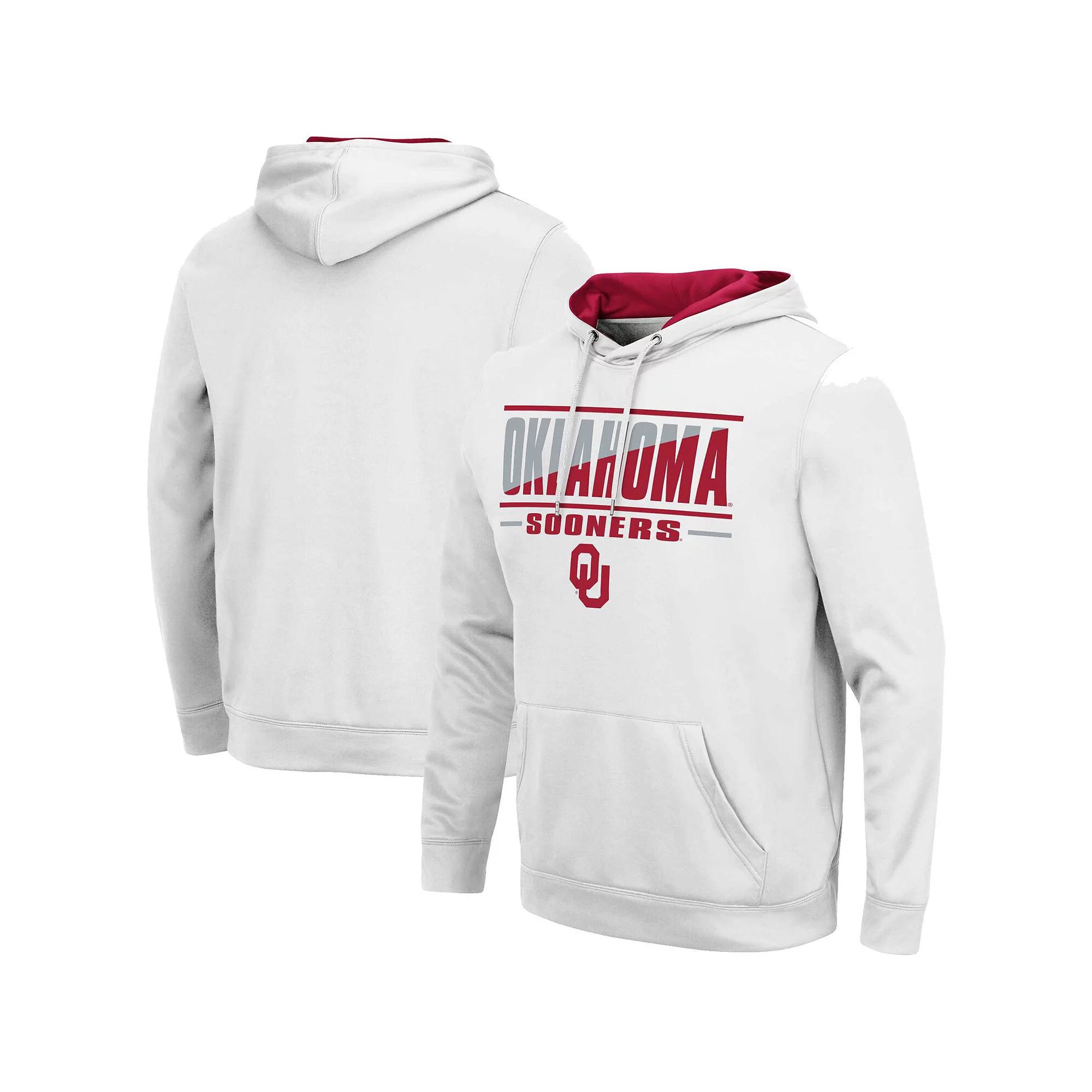 Men's Colosseum White Oklahoma Sooners Slash Stack 2.0 Pullover Hoodie,  Product Image