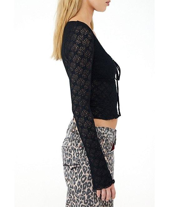 BDG Urban Outfitters Quinn Illusion-Lace Tie-Front-Detail Top Product Image