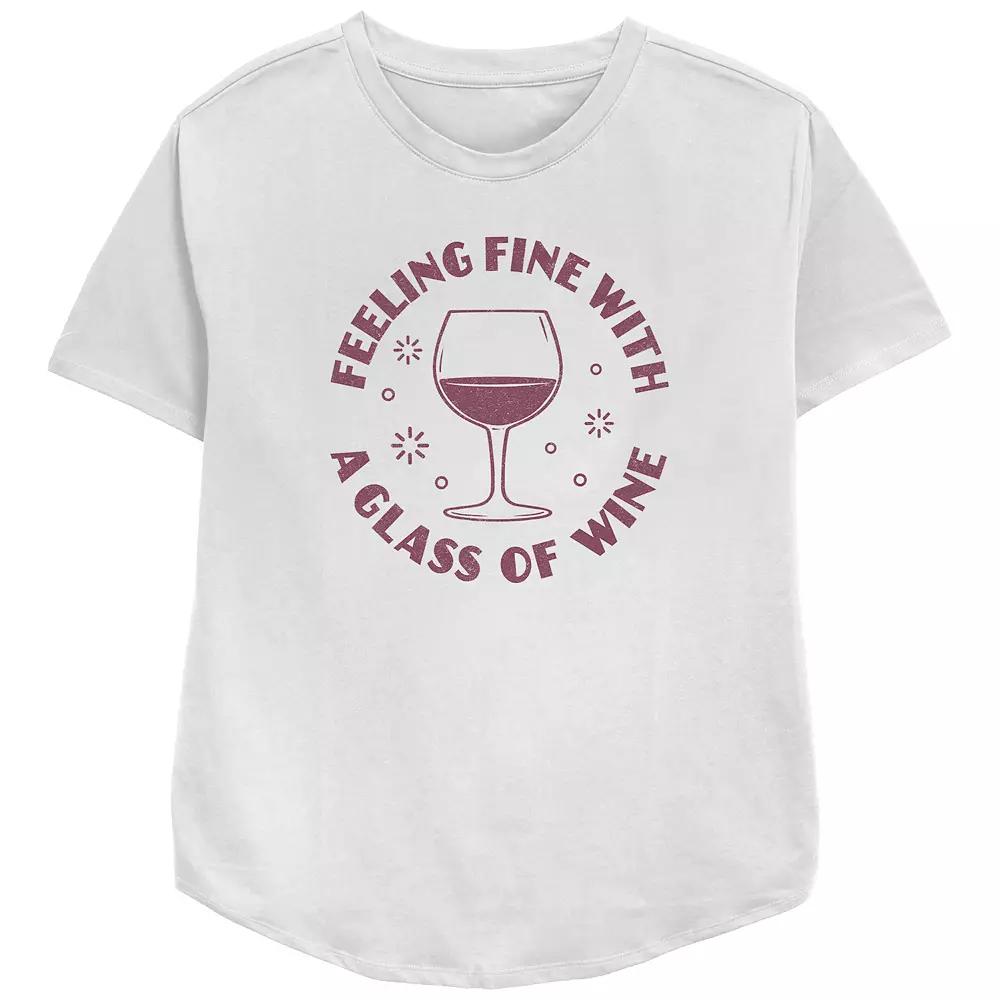 Women's Trendy Feeling Fine With A Glass Of Wine Text Relaxed Fit Graphic Tee, Girl's,  Product Image