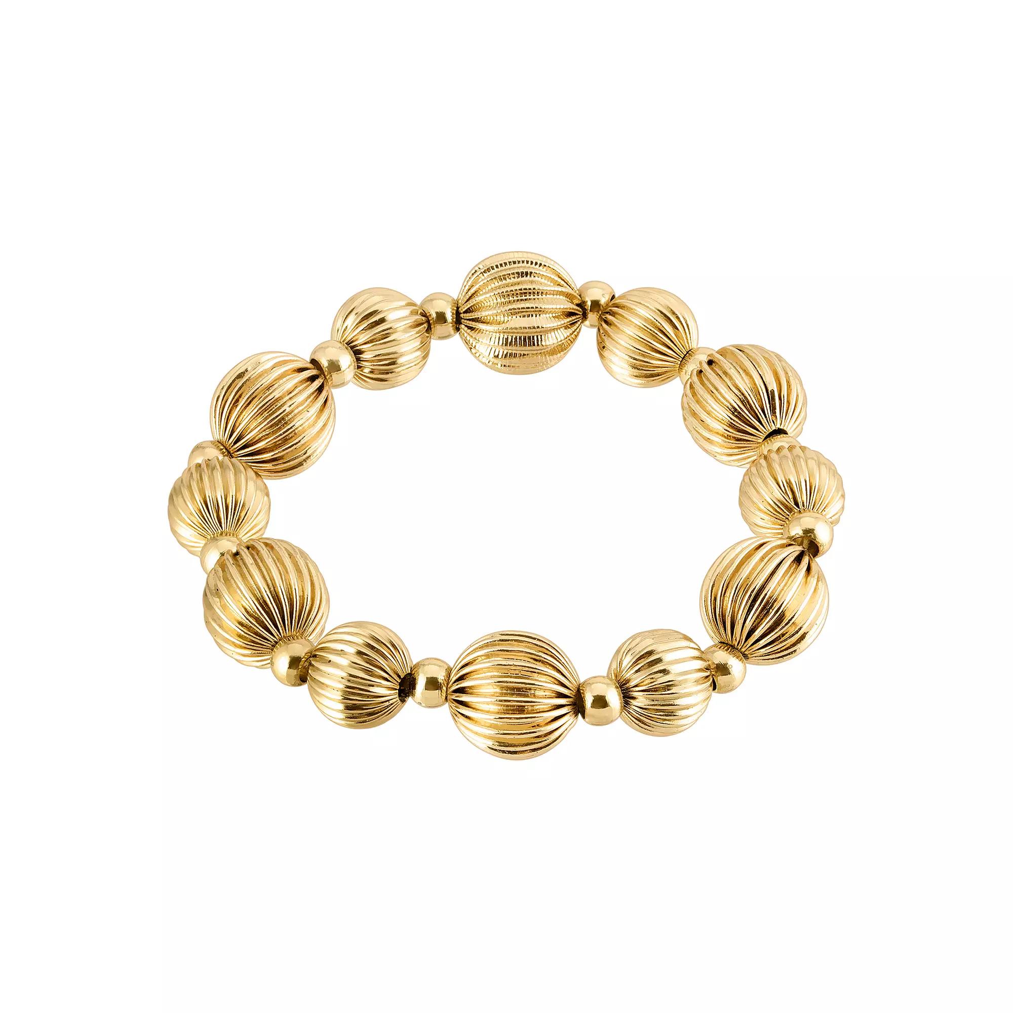 1928 Gold Tone Textured Beaded Stretch Bracelet, Womens Product Image