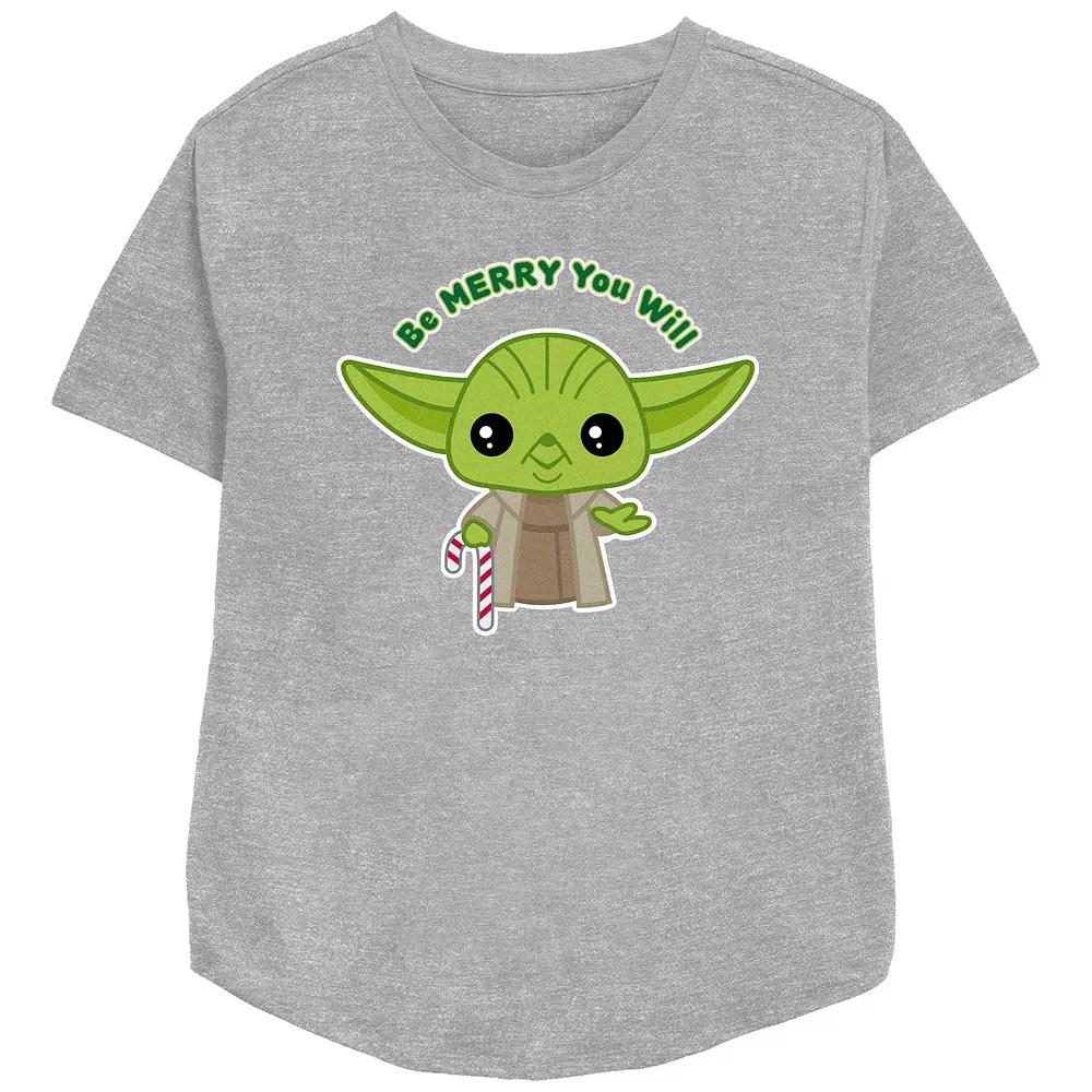 Women's Star Wars Yoda Be Merry You Will Relaxed Fit Graphic Tee,  Product Image