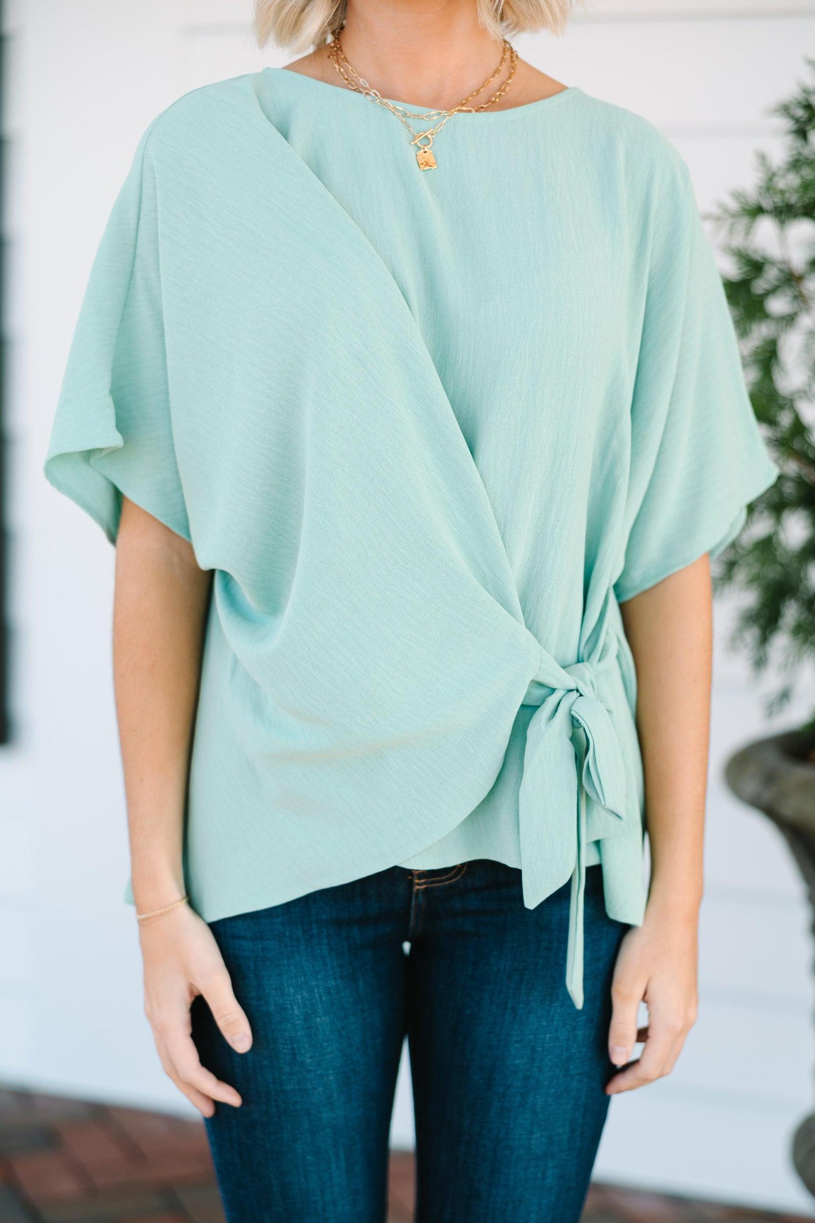 Happy Thoughts Sage Green Tied Blouse Female Product Image
