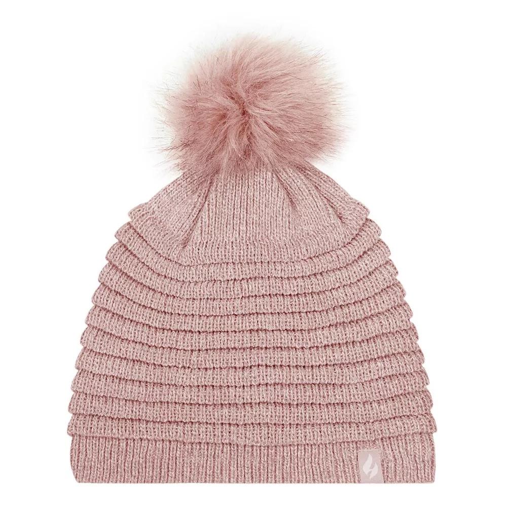 Women's Heat Holders Heatweaver Rib Knit Pom Pom Hat, Dusty Pink Product Image