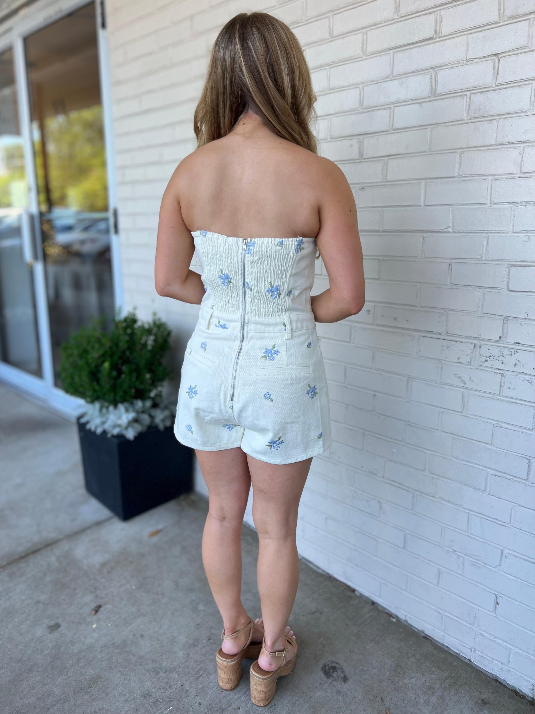 Grady Strapless Denim Romper - Cream Product Image