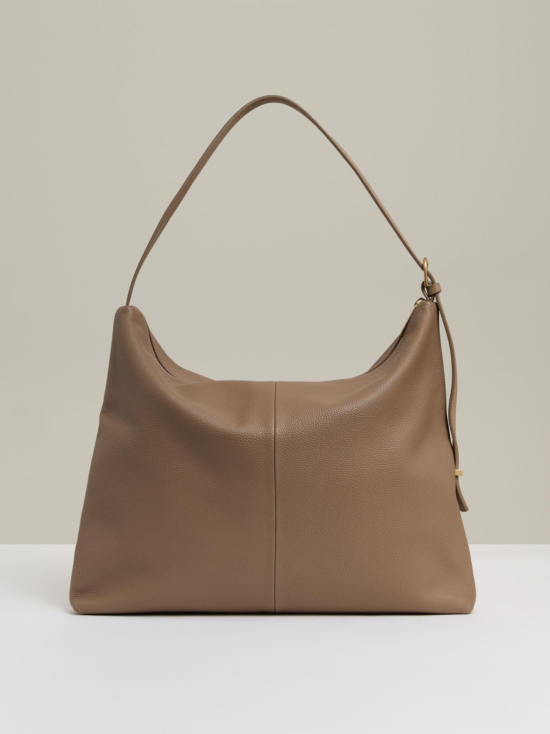 Grained Leather Tote Bag in Taupe Product Image
