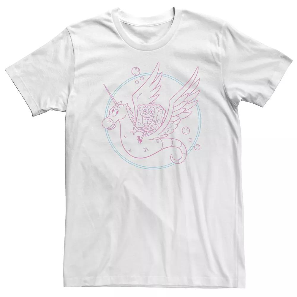 Men's Spongebob Sea Unicorn Pink Hue Outline Tee,  Product Image