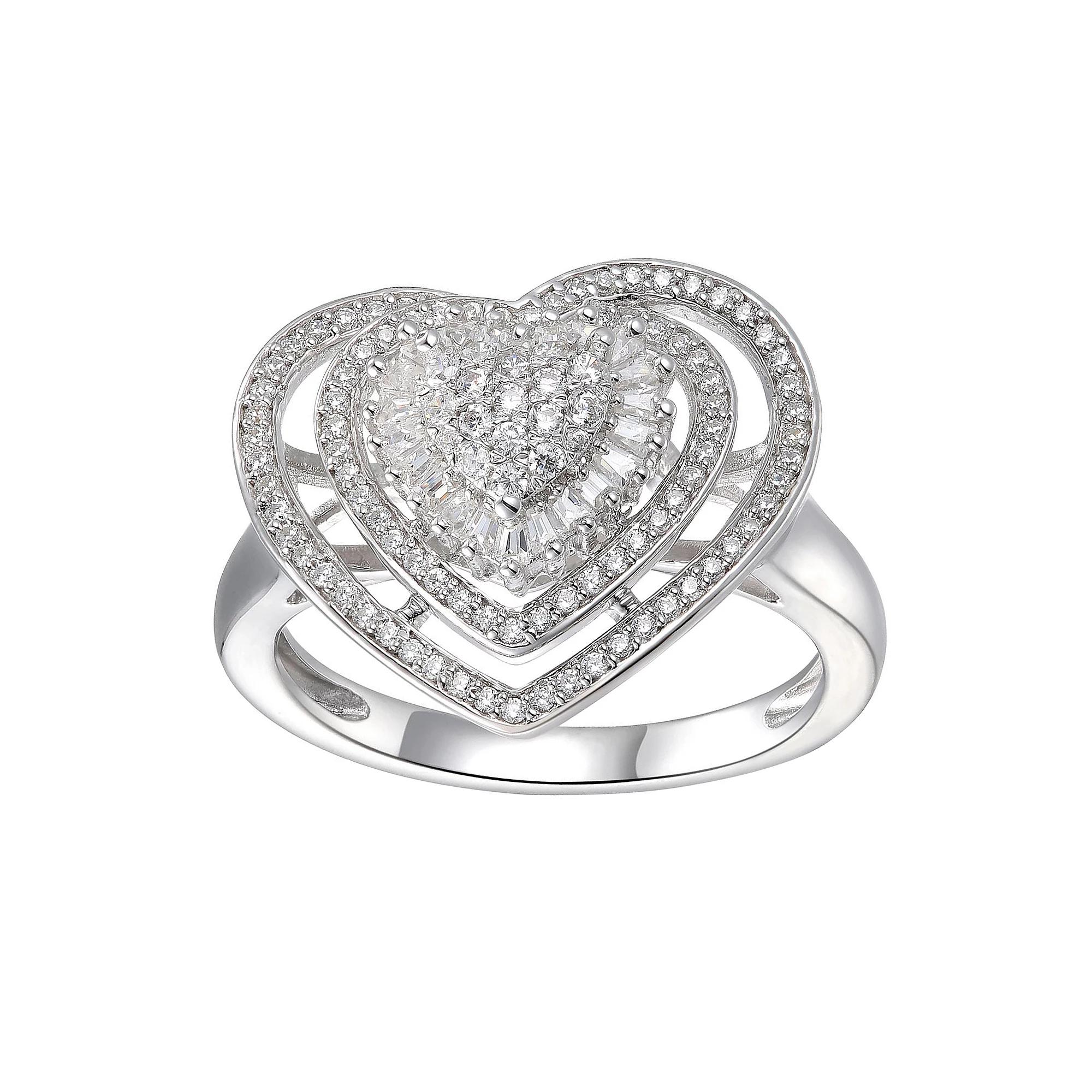 Sterling Silver Cubic Zirconia Heart Ring, Women's, Size: 6 Product Image