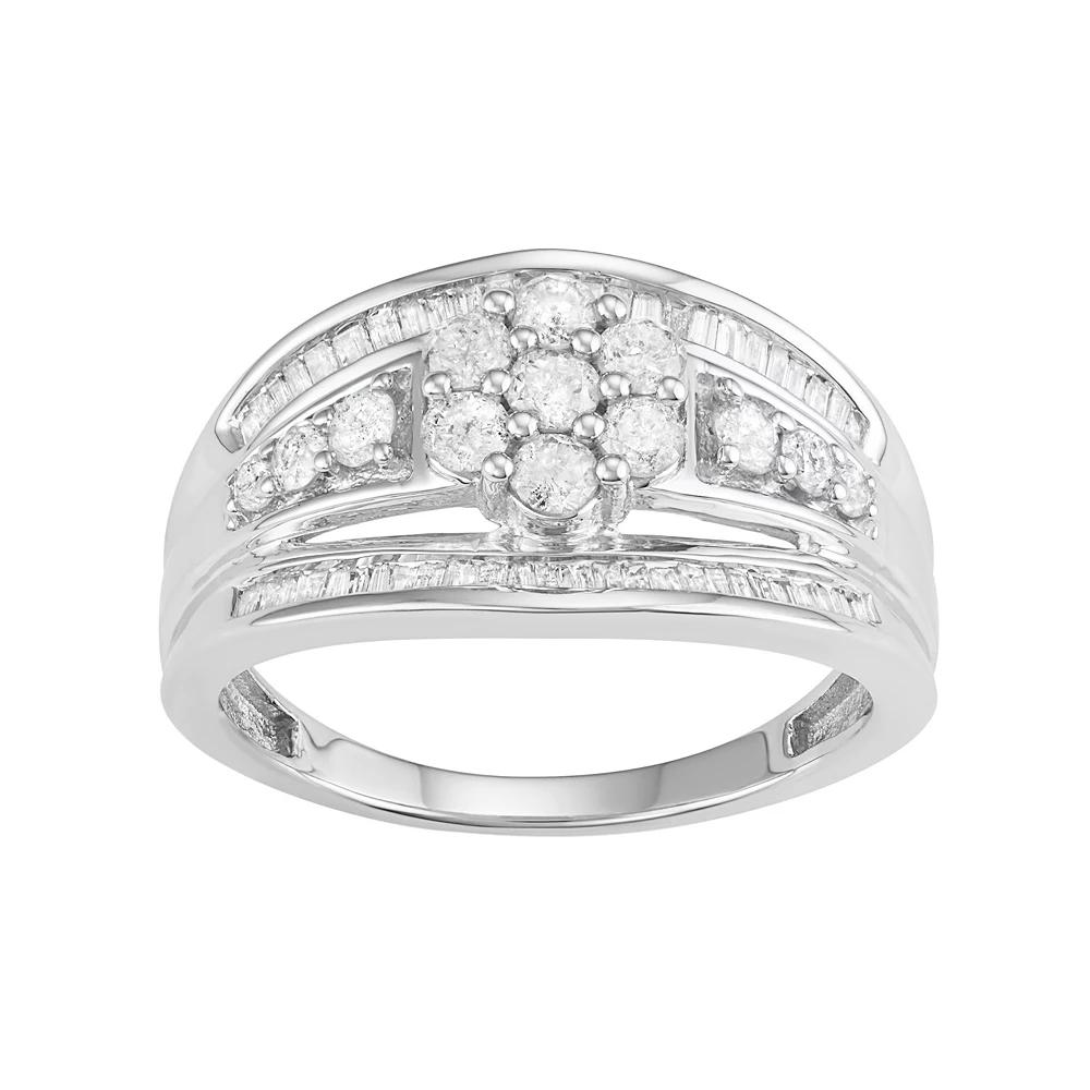 Jewelexcess 10k White Gold 1 Carat T.W. Diamond Flower Ring, Women's, Size: 7 Product Image