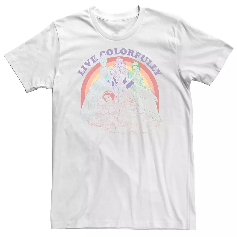 Disney Princess Cinderella, Aurora, Tiana, Snow White & Belle Live Colorfully Rainbow Portrait Big & Tall Graphic Tee, Men's,  Product Image