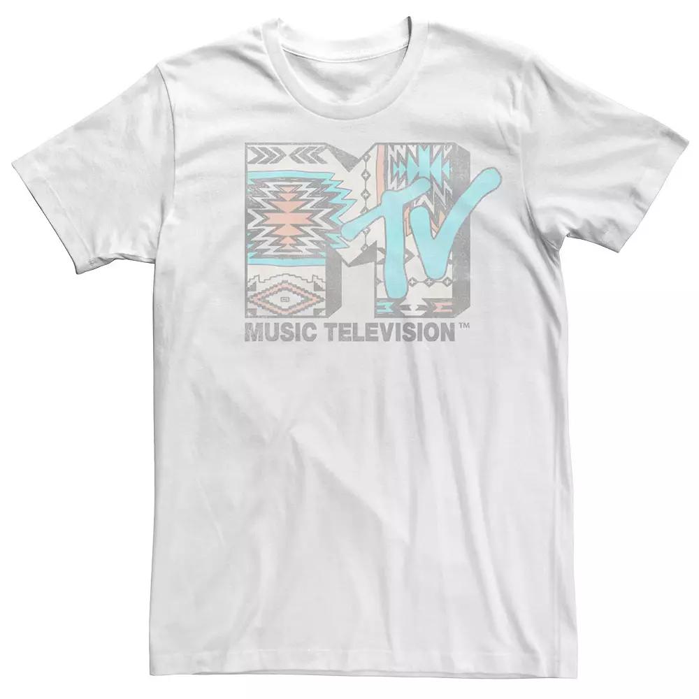 Men's MTV Faded Geometric Pattern Logo Short Sleeve Tee,  Product Image