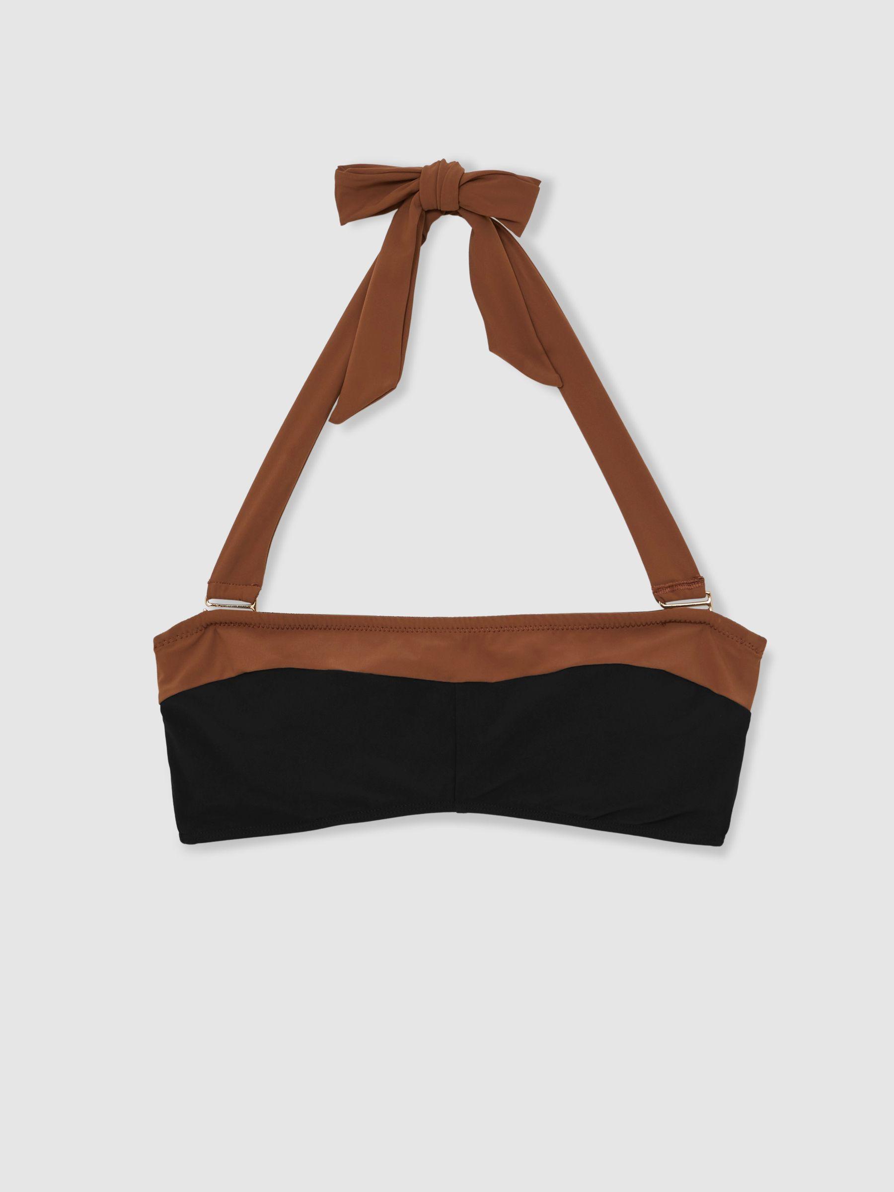 Contrast-Trim Bandeau Bikini Top in Black/Tan Product Image