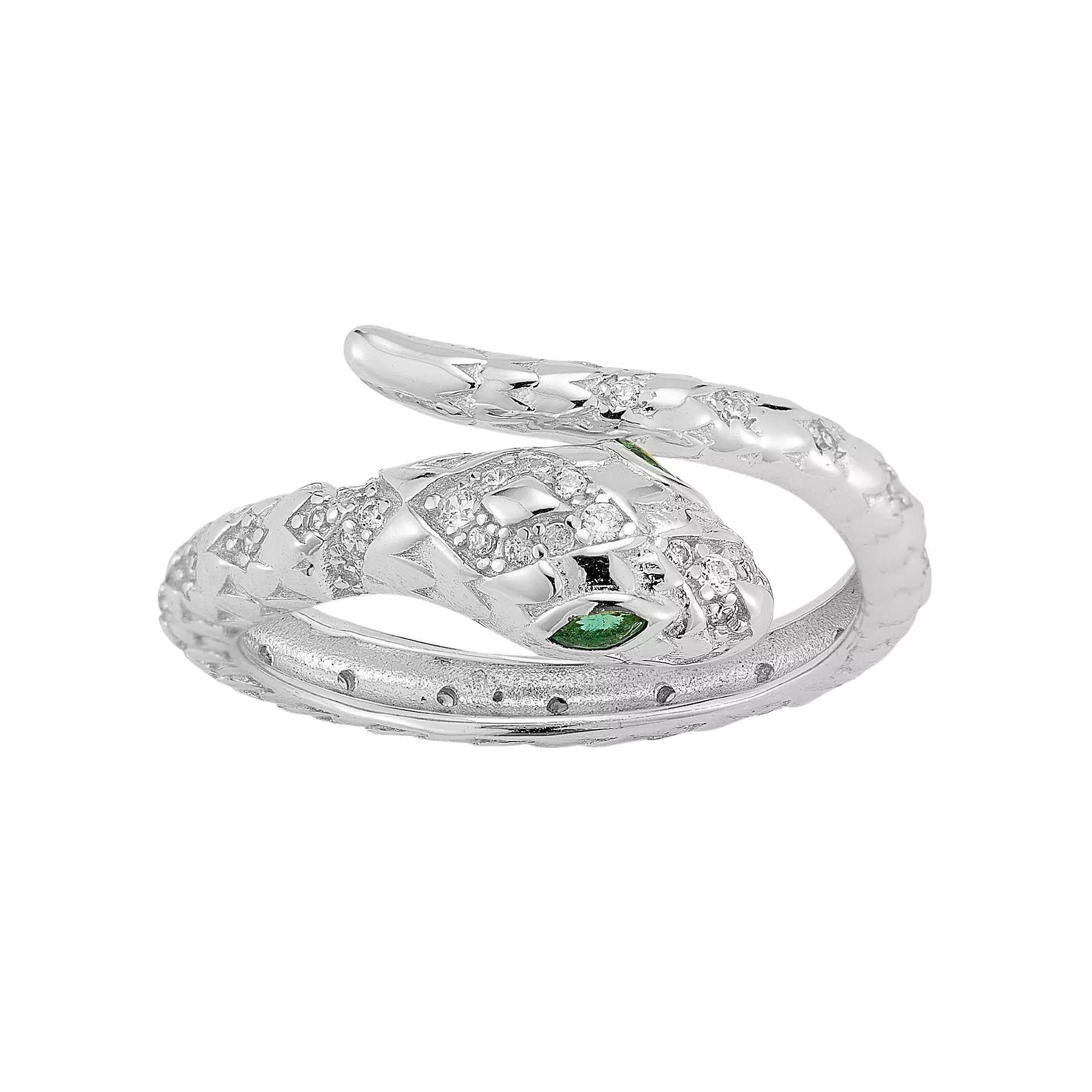 Sunkissed Sterling 14k Gold Over Silver Cubic Zirconia Snake Bypass Ring, Women's, Size: 7, Silver Tone Product Image