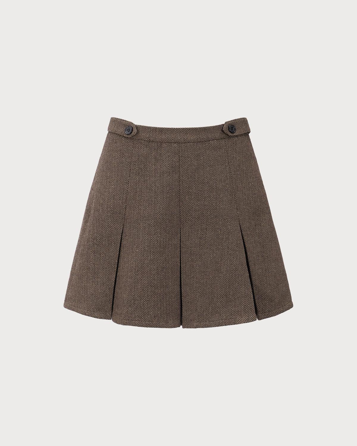 Brown Striped Pleated Mini Skirt Product Image