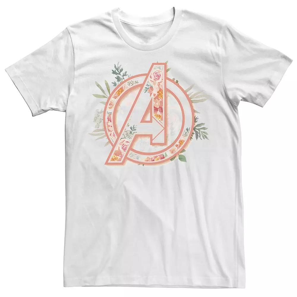 Men's Marvel Avengers Soft Floral Fill Logo Tee, Size: Medium, White Product Image