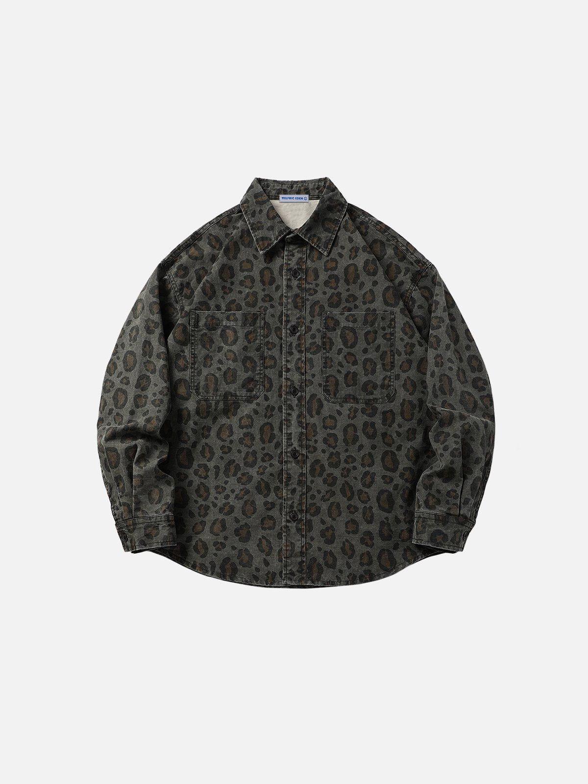 Aelfric Eden Grey Leopard Print Long Sleeve Shirt Product Image