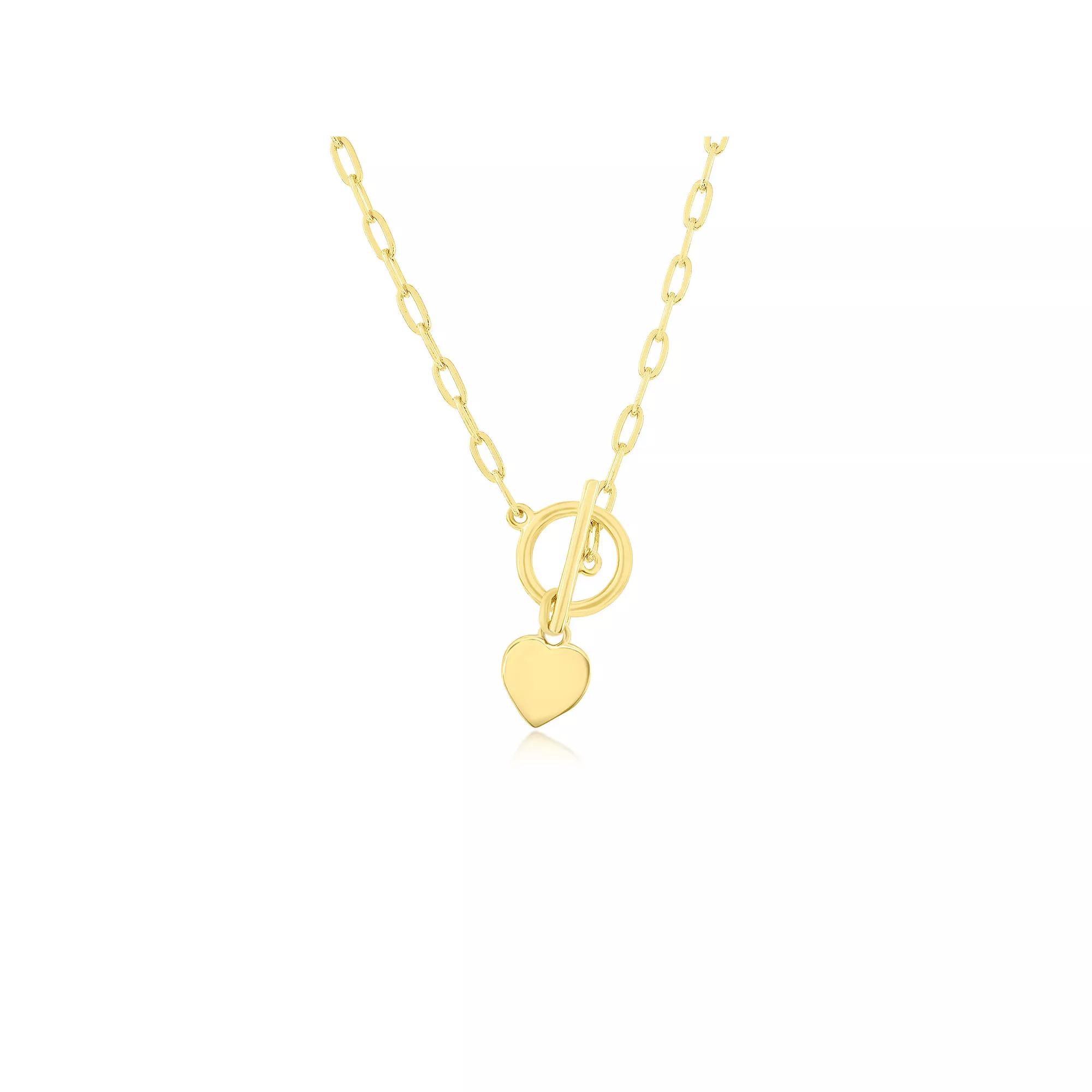 Argento Bella Heart Charm Paper Clip Chain Toggle Necklace, Women's, Size: 16-18" ADJ, Gold Tone Product Image