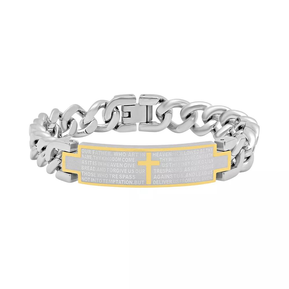 Stainless Steel Two Tone "The Lord's Prayer" ID Bracelet - Men, Men's, Size: 8.5" Product Image