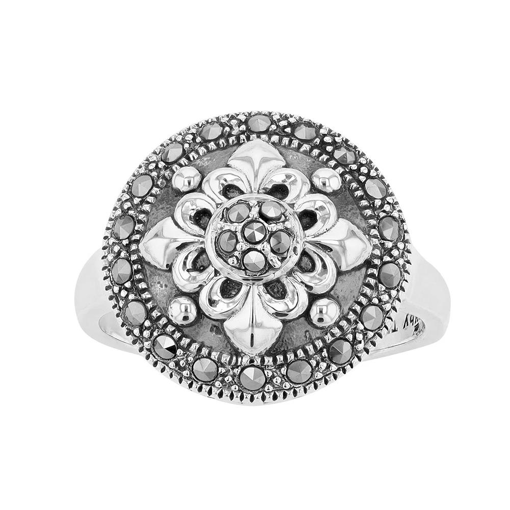 Lavish by TJM Sterling Silver Marcasite Floral Ring, Women's, Size: 9 Product Image