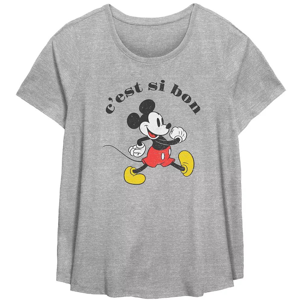 Disney's Mickey Mouse C'est Si Bon Plus Size Flowy Graphic Tee, Women's, Size: 1XL, Grey Gray Product Image