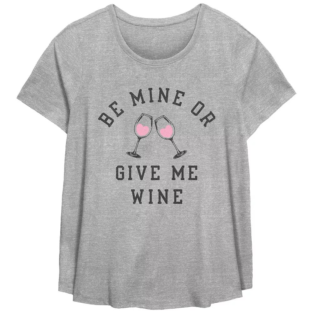 Plus Size Be Mine Or Give Me Wine Graphic Tee, Women's, Size: 3XL, Grey Gray Product Image