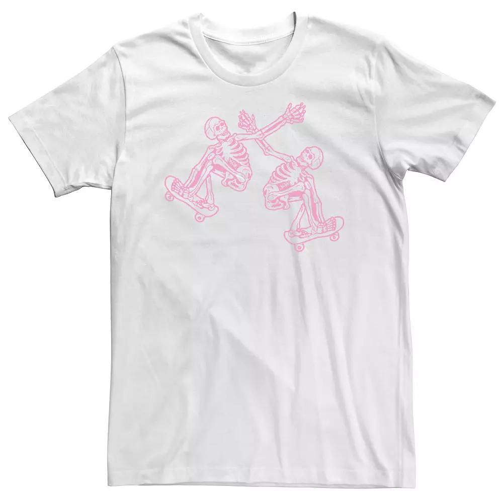 Big & Tall Trendy Pink Skateboarding Skeletons Tee, Men's, Size: XXL Tall, White Product Image